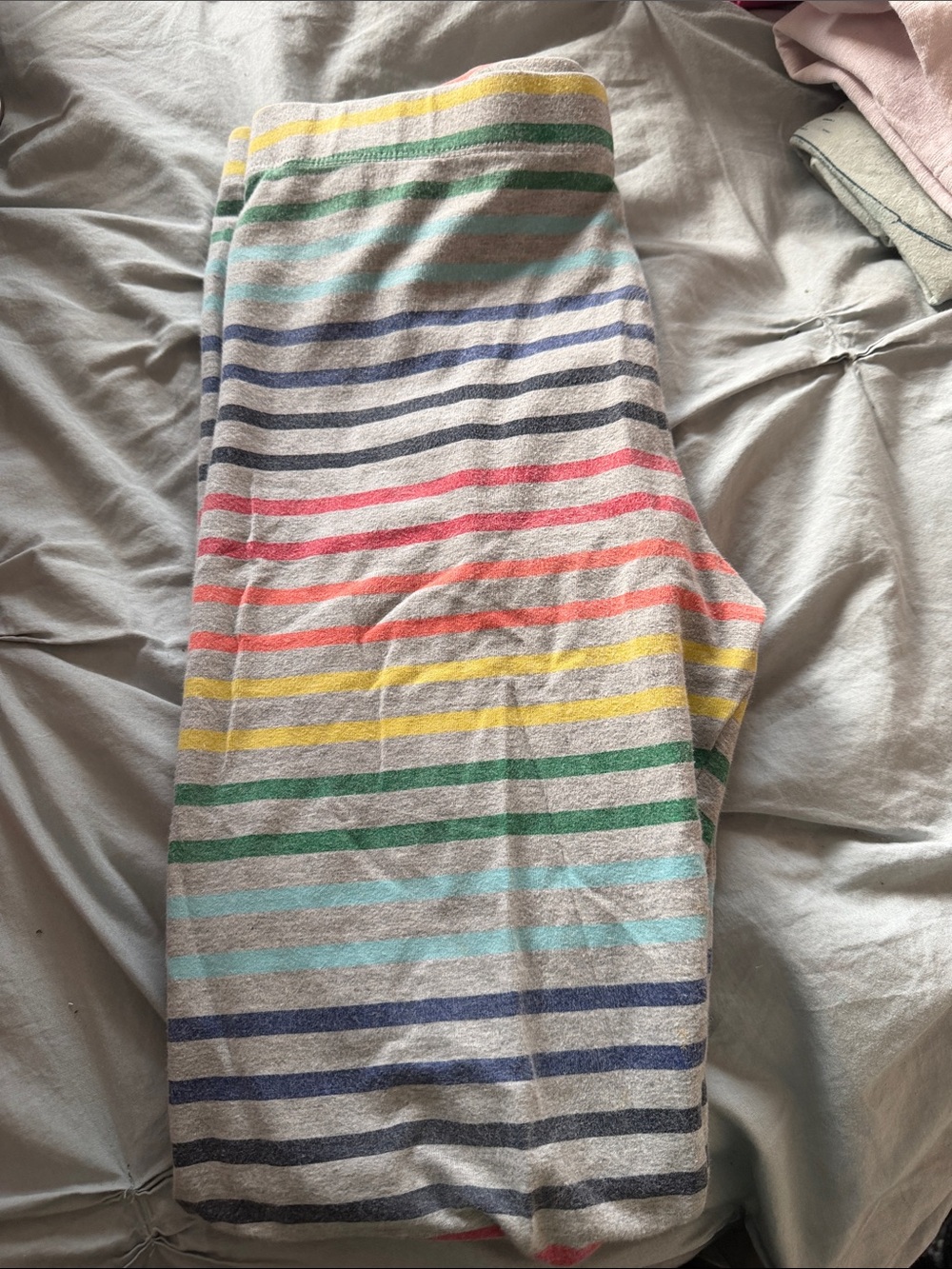 Primary Multicolor Striped Leggings — Gray Base with Rainbow Stripes